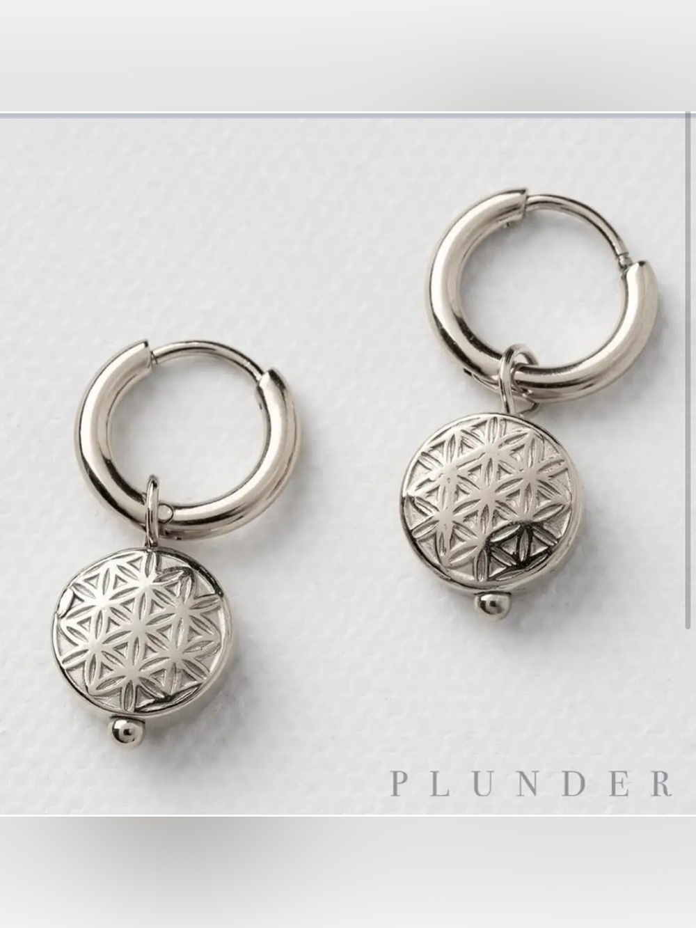 Plunder Design, Hartley Silver Tone, Huggie Drop Charm Earrings